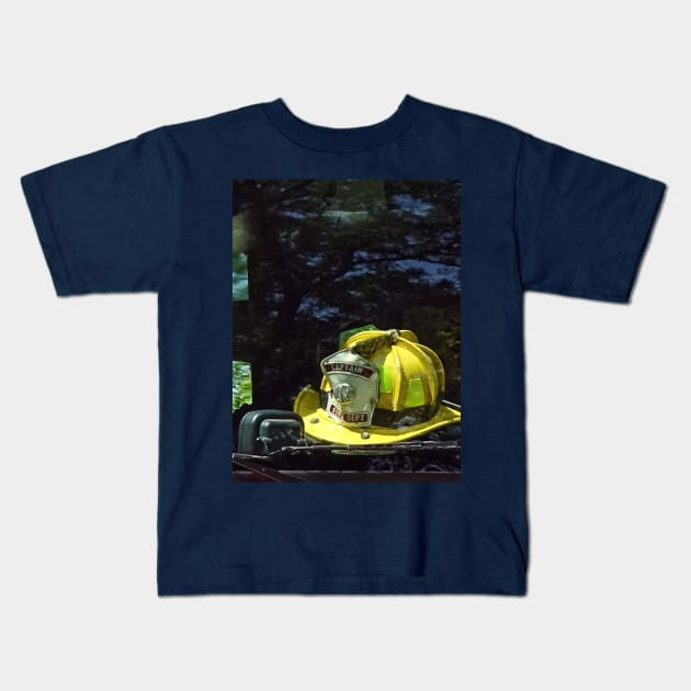 Yellow Fire Captain's Helmet Kids T-Shirt by SusanSavad